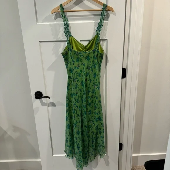 Sangria Green Floral Silk Asymmetrical Dress